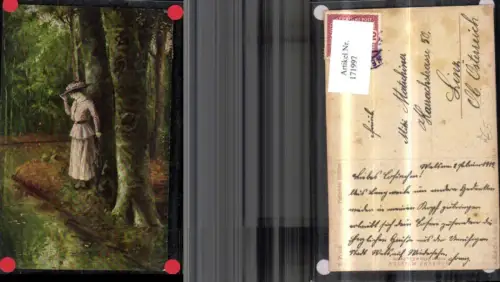 171997,Künstler Ak E. Frank Fallende Blätter Frau mit Hut im Wald