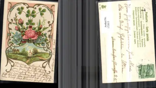 172015,Künstler Ak Litho Blumen Kleeblatt Landschaft