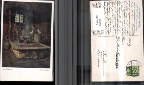 172023,Künstler Ak Jos. Straka Tiroler Küche Frau beim Kochen