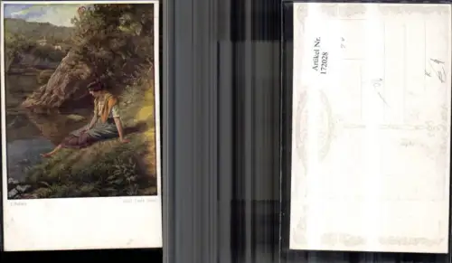 172028,Künstler Ak Karl Zewy gem. Libellen Frau sitzt am Ufer