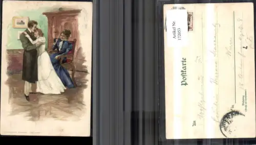 172053,Künstler Ak Litho Glückliche Stunden Verlobte