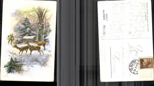 172058,Künstler Ak J. Soukupa Rehe Futtergrippe Mann Winter