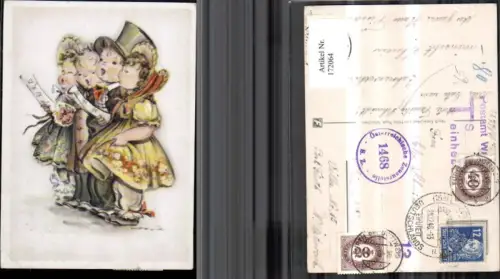 172064,Künstler Ak Hilla Peyk Mädchen mit Kleider Junge mit Hut singen