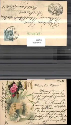 172066,Künstler Ak Litho Blumen Schneeglocken Tauben Rose