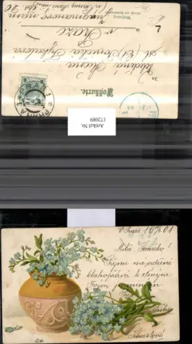 172089,Künstler Ak Litho Vase blaue Blumen Blumenstrauß