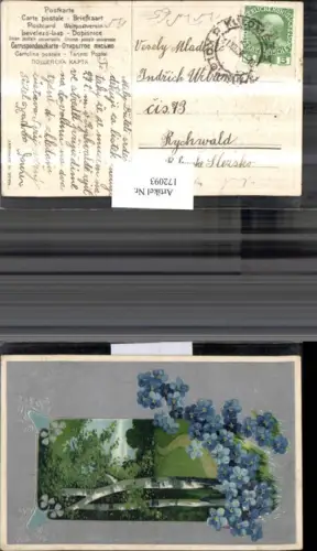 172093,Künstler Ak Präge blaue Blumen Bäume Weg