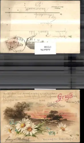 172100,Künstler Ak Litho Blumen Landschaft Schafe Hirte