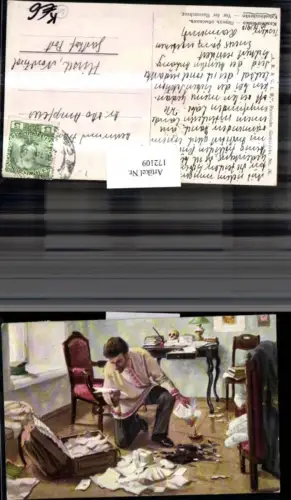 172109,Künstler Ak Kalenitscchenko Vor der Haussuchung Mann Koffer Kerze