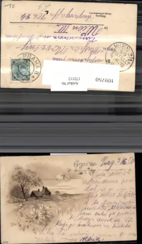 172112,Künstler Ak Litho Landschaft Haus Blumen