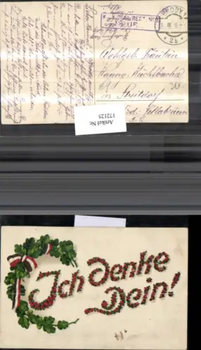 172125,Künstler Ak Eichenblätter patriotische Schleife Rosen Ich denke Dein