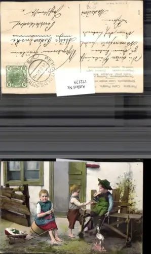 172129,Künstler Ak Kinder Sitzbank Tür Mädchen beim Stricken pub P. e Co