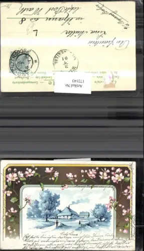 172143,Künstler Ak Litho Landschaft Haus Blumen