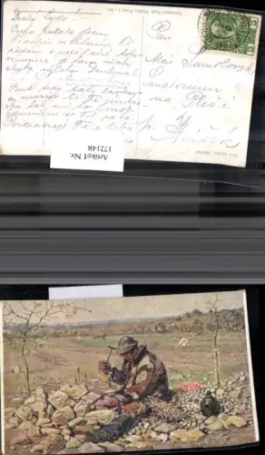 172148,Künstler Ak Joza Uprka Sterkar Mann mit Hammer Steine Tschechien