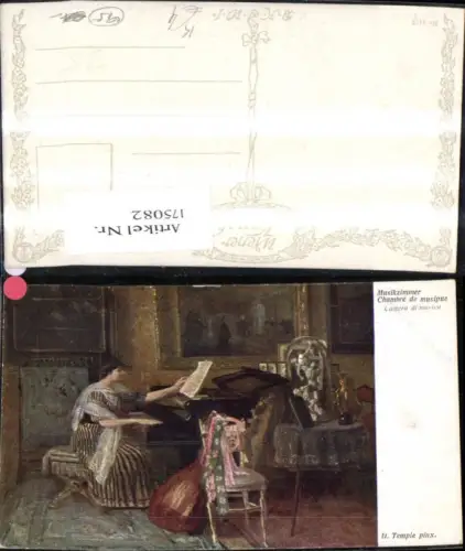 175082,Künstler Ak H. Temple Musikzimmer Frau a. Klavier Notenblätter