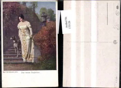 175126,Künstler Ak Karl M. Schuster Der treue Begleiter Frau m. Hund pub Kalophot