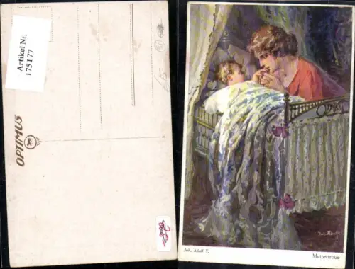 175177,Künstler Ak Joh. Adolf T. Muttertreue Frau Kind i. Bett Wiege