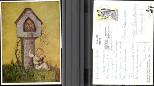 186870,Künstler AK M. Spötl Schwaz 341 Abendlied Engel m. Gitarre Andenken