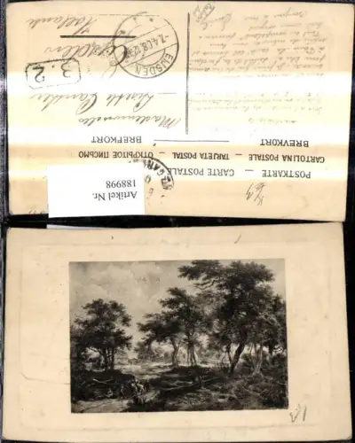188998,Künstler Ak Wald Haus Pferd Menschen Landschaft Passepartout