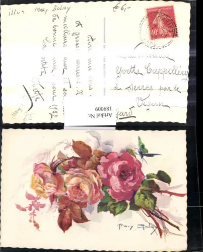 189009,Künstler Ak Mary Golay Rosen Blumen Schmetterling