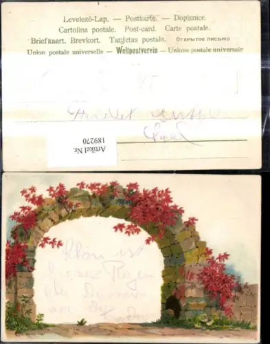 189270,Präge Künstler Litho Tor Steintor m. Wilden Wein Kletterpflanze