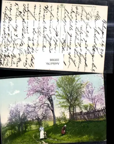 189308,Künstler Ak Schwarzwald Frauen Kind Feldweg Baumblüte pub W. Gerling