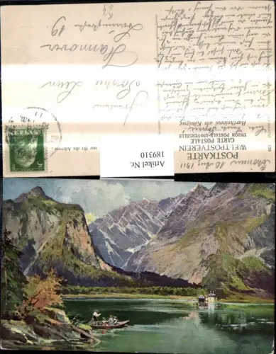 189310,Künstler Ak Bartholomä a. Königsee Bergkulisse Landschaft Ruderboot Boot