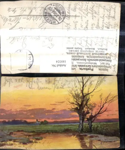 189324,Künstler Ak Baum a. Ufer See Landschaft Sonnenuntergang