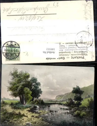 189332,Künstler Ak Kühe a. Fluss Bäume Landschaft