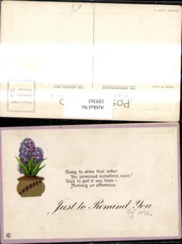 189361,Präge Künstler Ak Topf m. Hyazinthen Blumen Spruch Text Goldverzierung