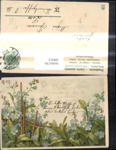 189512,Künstler Litho Zaun Vergissmeinnicht Blumen Spruch Text