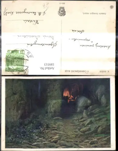 189513,Künstler Ak K. Rasek V Carodejnicke Sluji Mann b. Feuer i. Felsen Höhle