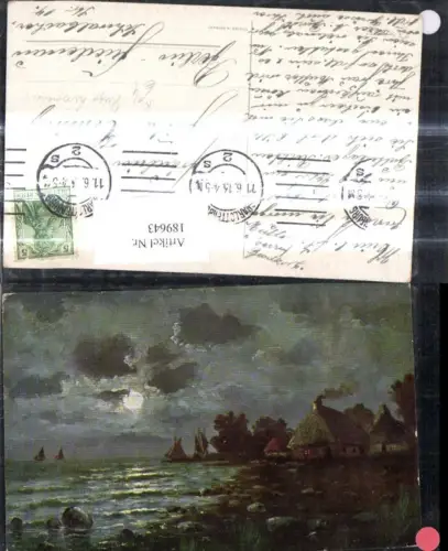 189643,Künstler Ak Hugo Lissmann Bauernhaus Segelboote Boote Landschaft b. Mondschein