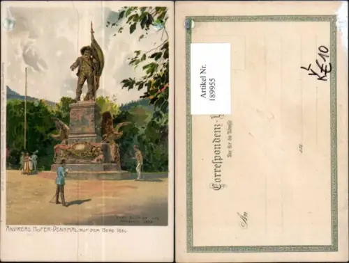 189955,Künstler Litho Carl Schmidt Innsbruck Berg Isel Andreas Hofer Denkmal pub Zieher 1960