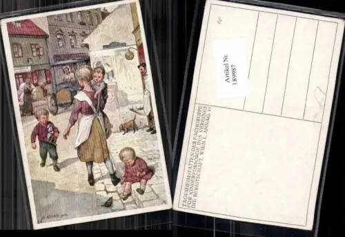 189987,Künstler AK H. Einer Süsse Kinder Mädchen Auto Oldtimer Kinderfürsorge Wien