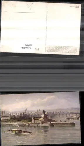 190090,Künstler Ak N. Astudin Kaiser Wilhelm Denkmal a. Deutschen Eck Schiff Dampfer