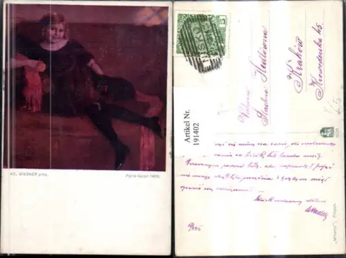 191402,Künstler AK Ad. Wiesner „Paris-Salon 1909“ Mädchen Frau m. Kleid Apfel