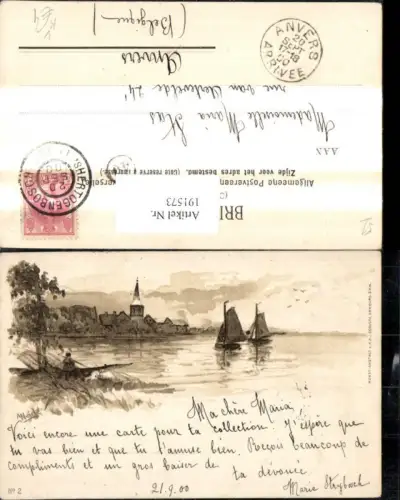 191573,Künstler Ak A. Heide Segelboote Boote Dorf Ufer Landschaft pub H. A. J. Schultz 2