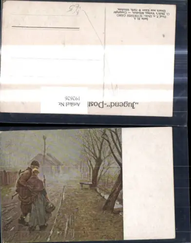 192626,Künstler Ak Prof. F. v. Uhde Schwerer Gang Paar a. Dorfstrasse pub Jugend Postkarte