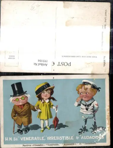 193104,Künstler Ak Kinder Alter Mann Hut Zylinderhut Matrosenanzug H. M ss. Veneralble Irrestistible Audacions