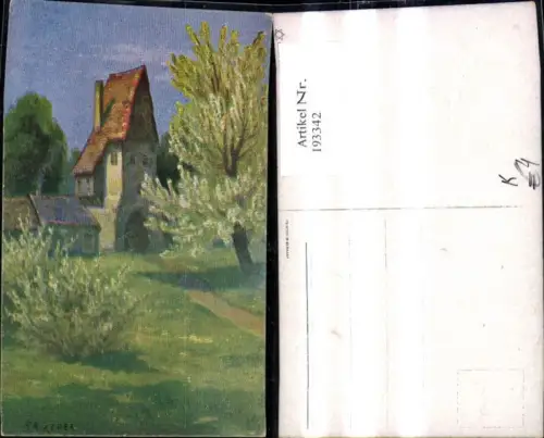 193342,Künstler Ak F. A. Kerer Haus Baum Garten