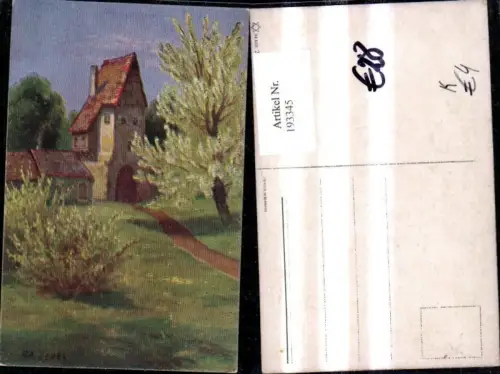 193345,Künstler Ak F. A. Kerer Haus Baum Garten