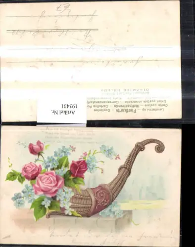 193431,Präge Litho AK Rosen Blüten Vergissmeinnicht Blumen
