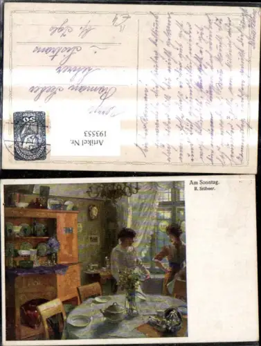 193553,Künstler Ak R. Stübner Am Sonntag Gedeckter Tisch Frauen
