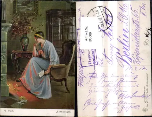 193600,Künstler Ak H. Wolff Erinnerungen Frau m. Brief v. Kamin