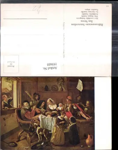 193605,Künstler Ak Jan Steen Fröhliche Familie Hut Flöten spielen Wein Essen