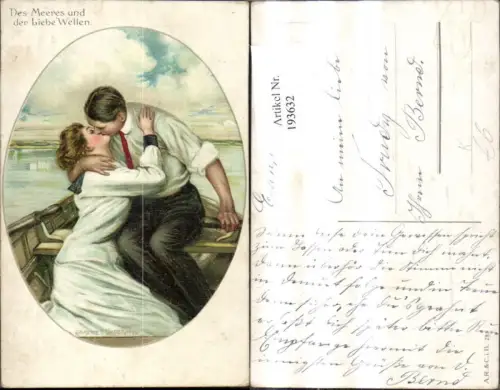 193632,Künstler Ak Garence F. Underwood Des Meeres u. d. Liebe Wellen Küssendes Paar i. Boot