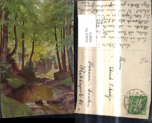 193875,Künstler Ak Waldbach Bach Wald Landschaft