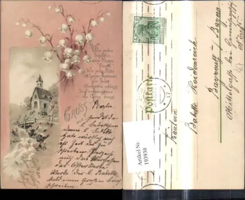 193930,Künstler Litho Kirche Passepartout Maiglöckchen Blumen