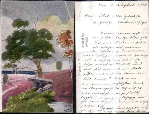 194050,Künstler Ak Baum Felsen Weg Landschaft Teich