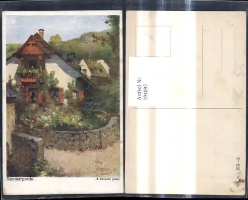 194095,Künstler Ak A. Feraris Sommerpracht Haus Garten Blumen Vegetation pub B.K.W.I. 512euro2